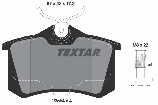 Textar Remblokkenset Achteras, voor PR nummer: 1KK, voor PR nummer: 1KT, voor PR nummer: 1KV, voor PR nummer:
